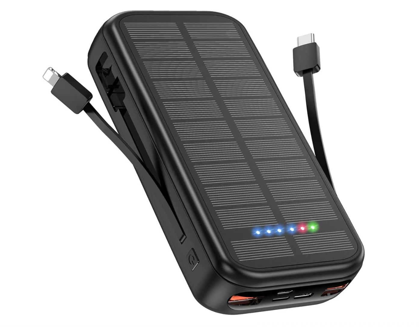 Solární powerbanka 20000 mAh 20 W s vestavěnými kabely Usb-c