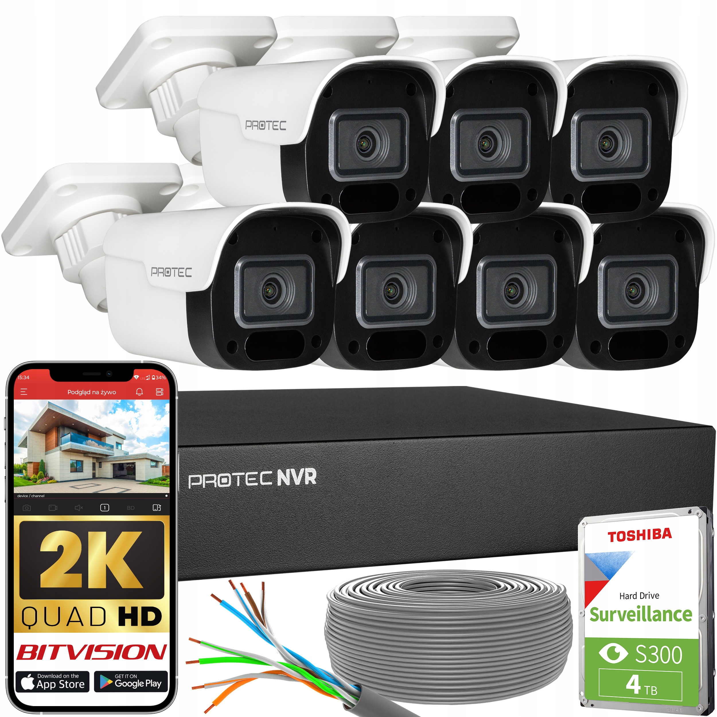 Sada monitorování 7 kamer Ip PoE 4Mpx s mikrofonem náhled z Hdd