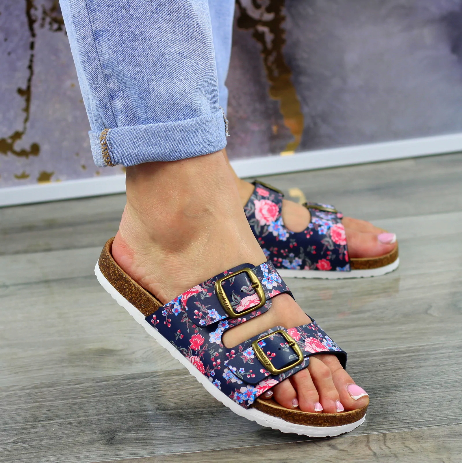 SKÓRZANE PROFILOWANE MEDYCZNE BIO KLAPKI W KWIATY6 Kod producenta zsd2219