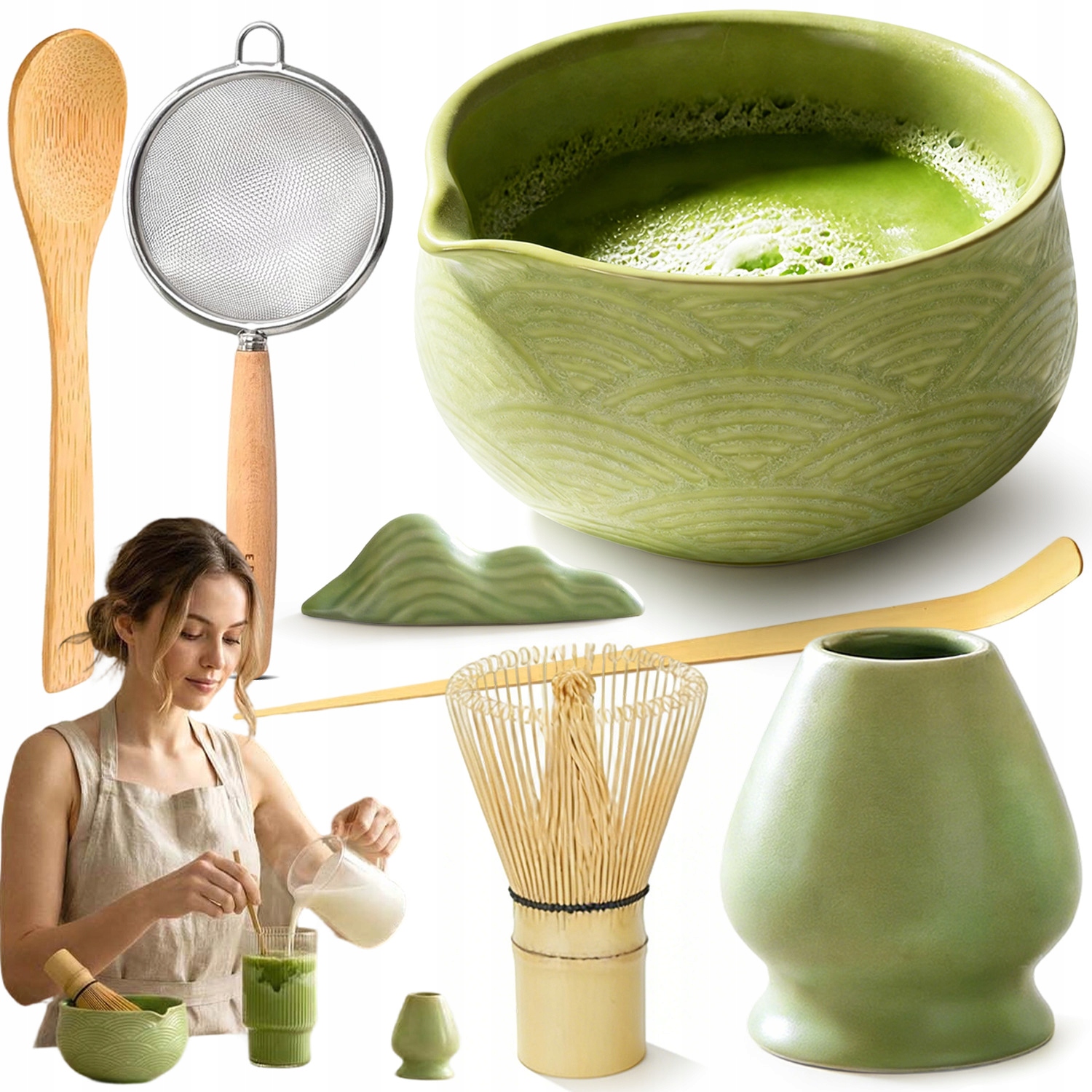 Zestaw Do Herbaty Matcha Zestaw Z Miotełką Chasen Bambusową Bambusa 7 Szt