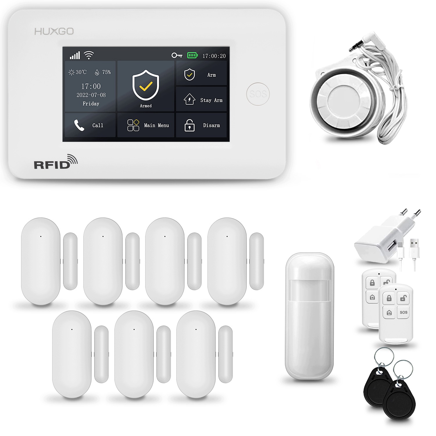 Bezdrôtový alarm WiFi+ Gsm 4G s aplikáciou Tuya, sada Huxgo HXA006 D7PS