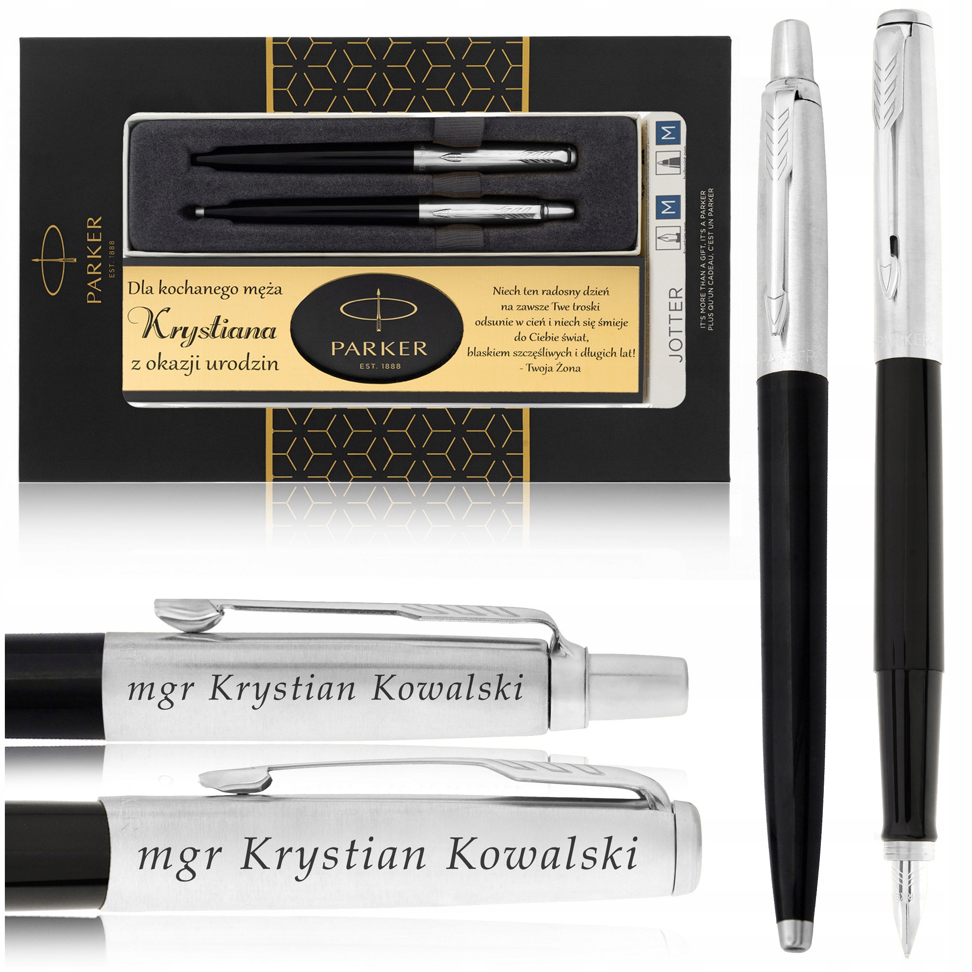 Zestaw Prezentowy Parker Jotter Z Grawerem Pióro Wieczne+długopis+dedykacja