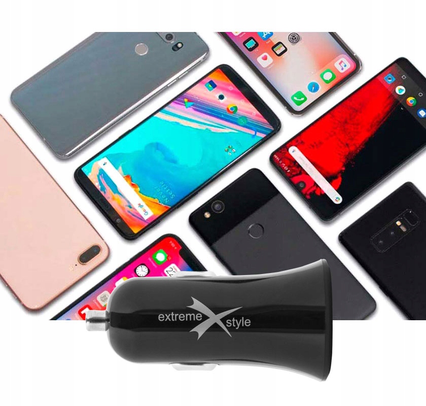 ŁADOWARKA DO ŁADOWANIA TELEFONU SAMOCHODOWA Z USB PODWÓJNYM I KABLEM USB-C Kolor czarny