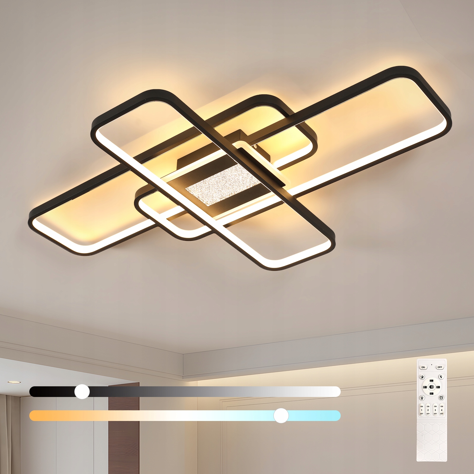 Led stropná lampa závesná čierna diaľkové ovládanie stmievateľná do obývačky moderná 56W
