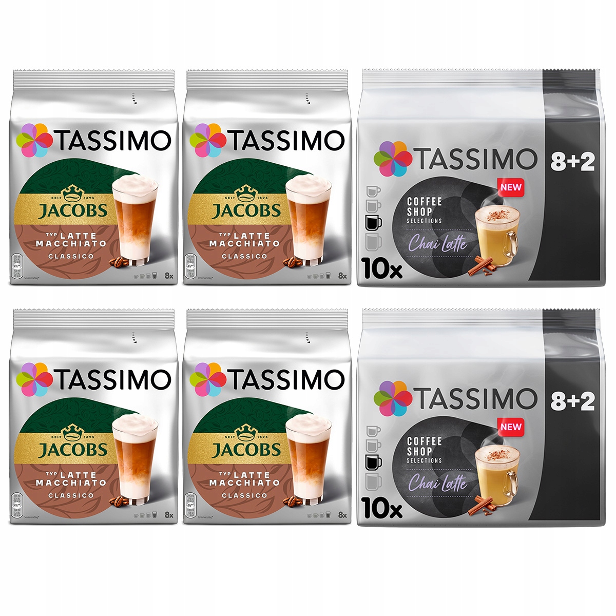 Kapsułki Tassimo Latte Macchiato Classico, Chai Latte 5+1 Gratis!