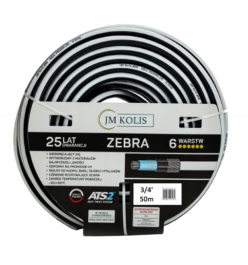 Jm Kolis Wąż ogrodowy Zebra 6-warstw 3/4' 50m