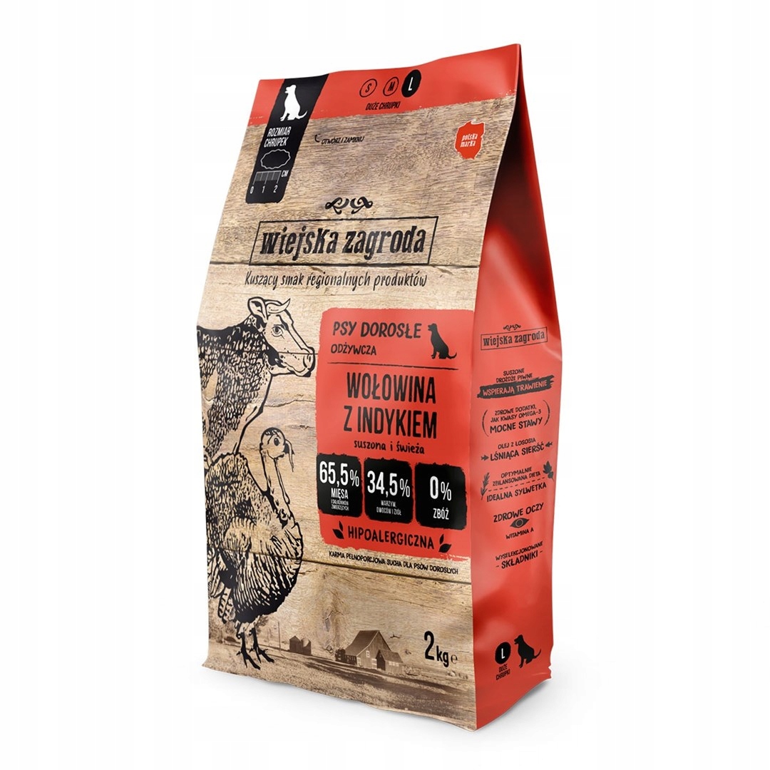 Levně Wiejska Zagroda Hovězí maso s krůtím masem krmivo pro psy 2 kg