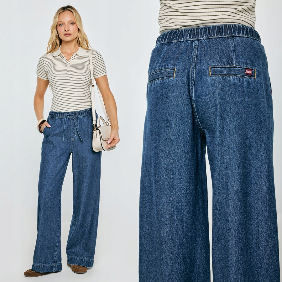 Jeansy damskie Big Star wide z pasem na gumkę niebieskie Suzie 387 28/32