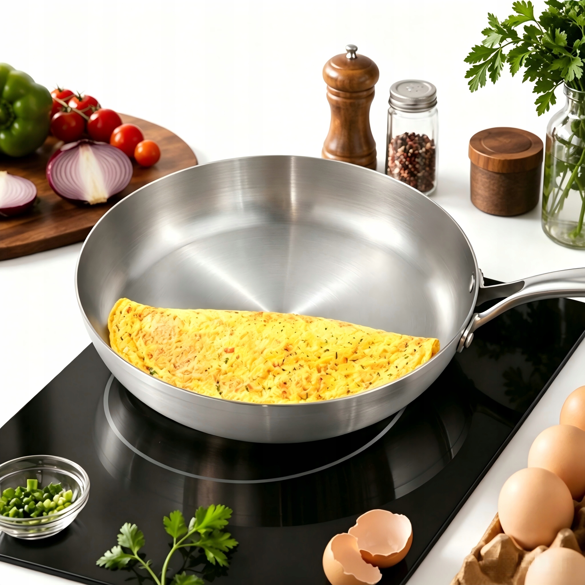 Gastronomická pánev 24 cm 2L nerezová ocel plyn/indukce je robustní