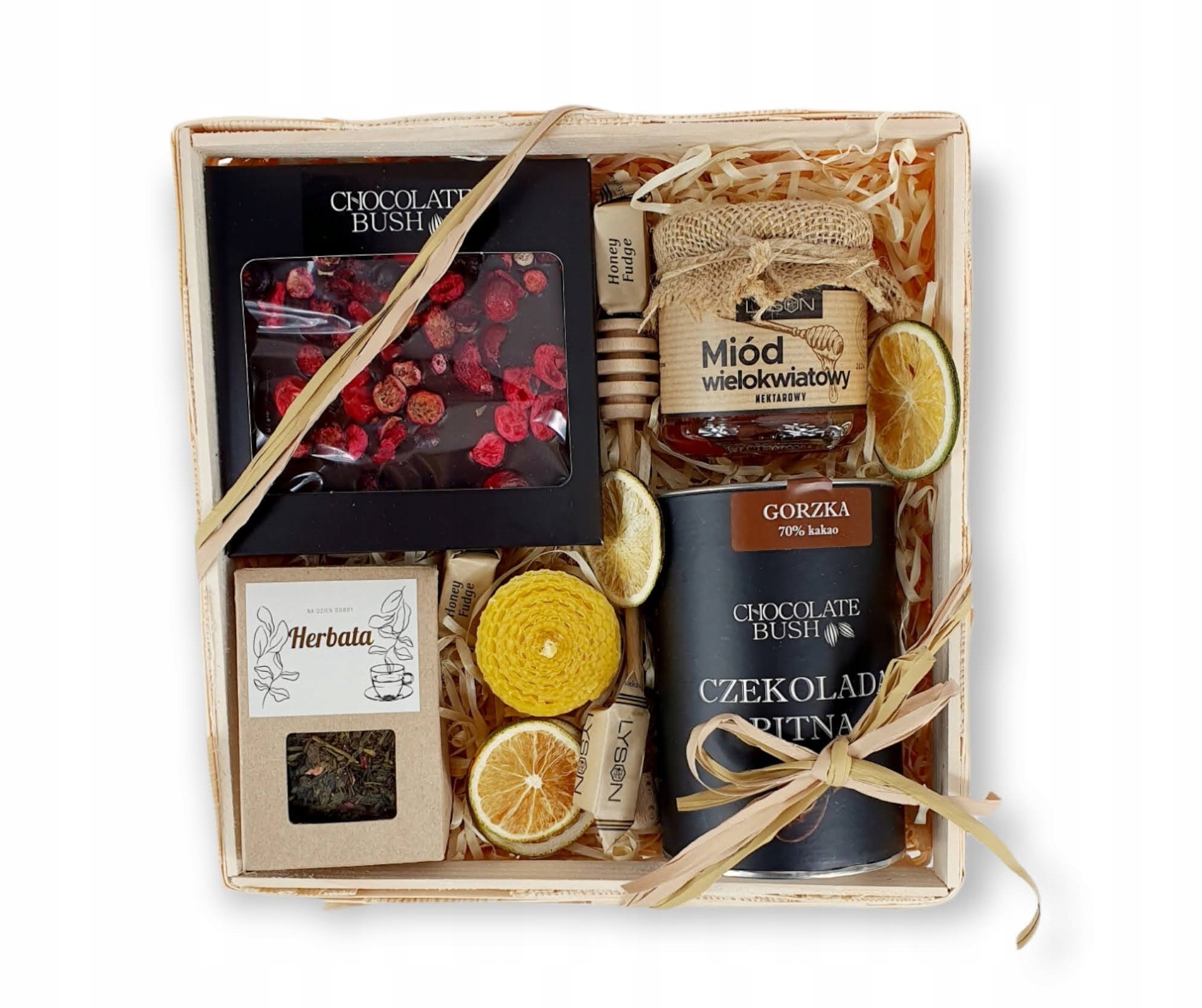 Kosz prezentowy herbata miód czekolada