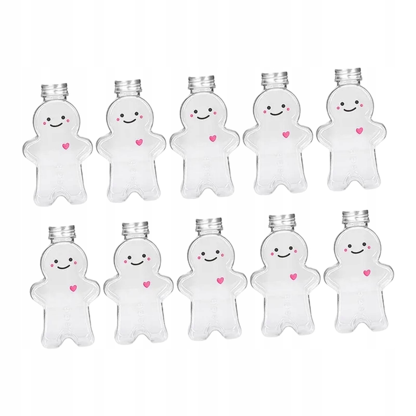 10x Empty Juice Bottles Cute Gingerbread Man Beverage Container for Clear