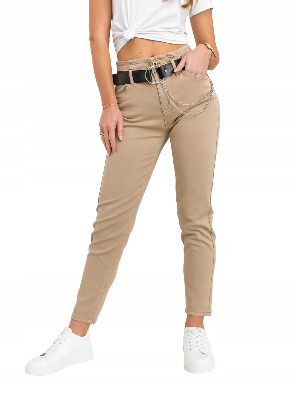 Džínové Kalhoty S Páskem Béžové LA689 Denley_xs