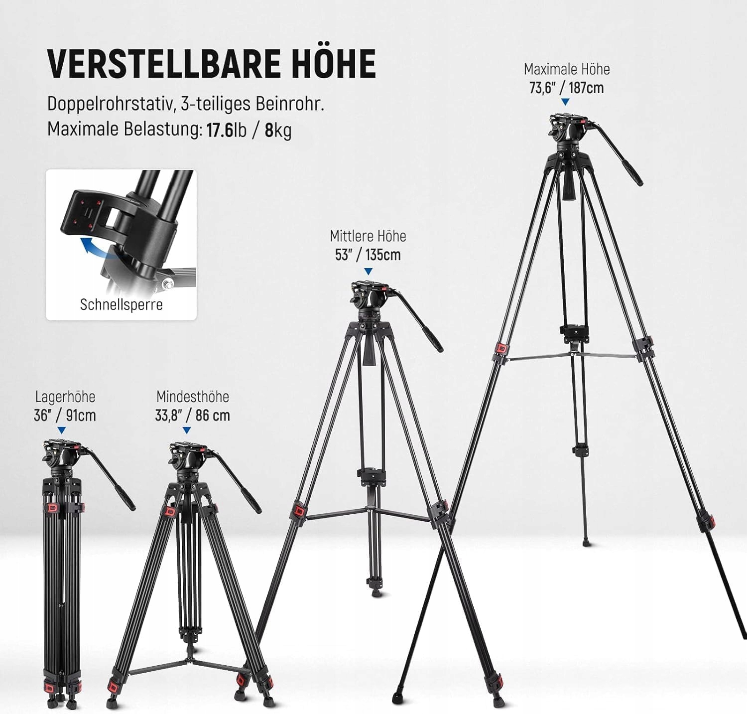 NEEWER Profesjonalny Statyw Wideo 188cm z Głowicą Płynową do DSLR i Gimbali — miniatura 2