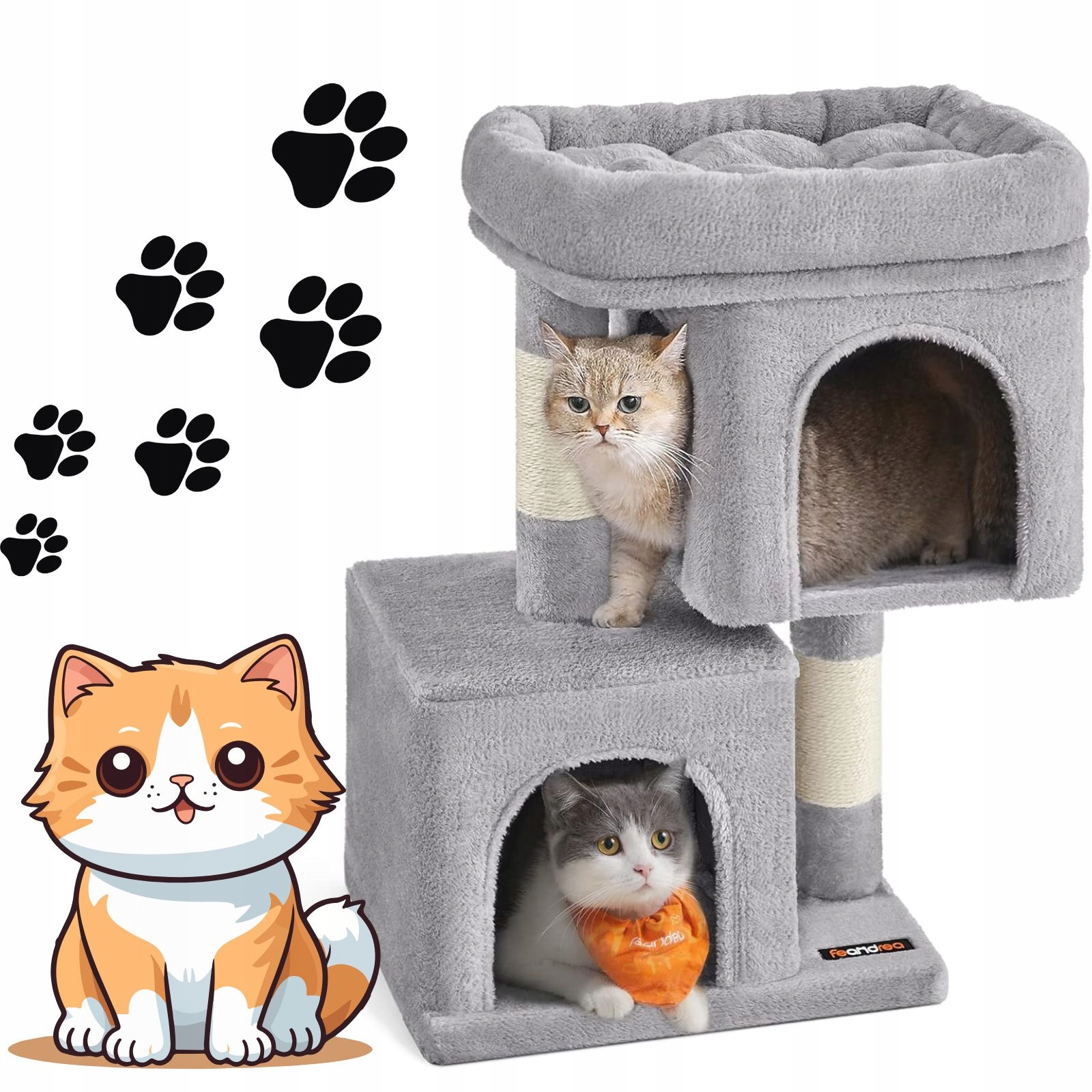 Levně Šedé Škrabadlo Pro Kočky Pevný Domeček Lezení Zábava Kočičí Na Škrábání