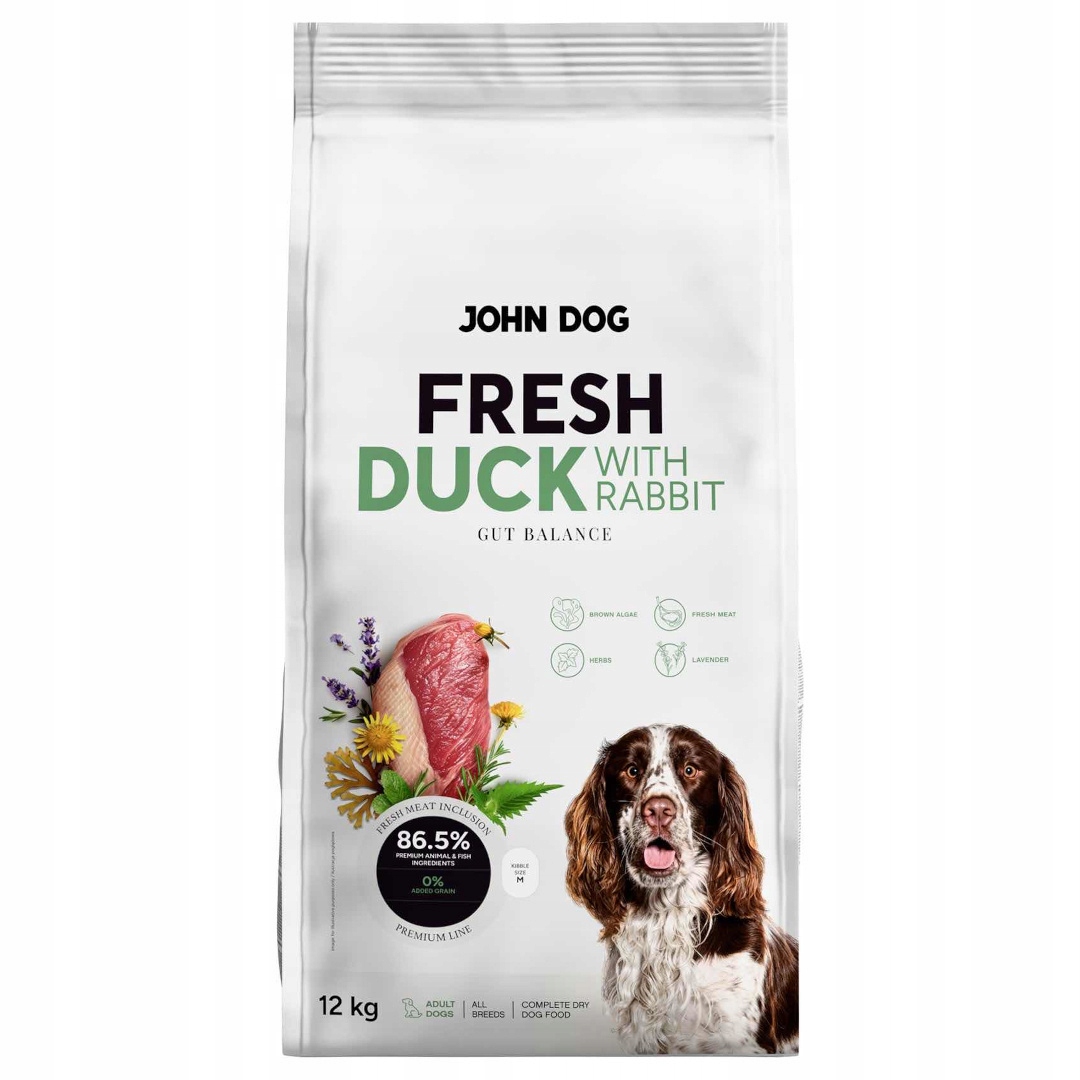John Dog Fresh 12kg Karma Dla Psa Kaczka Królik Wsparcie Układu Pokarmowego