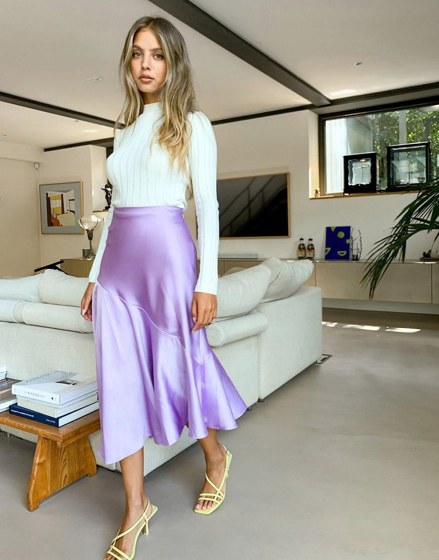 SPÓDNICA MIDI FIOLETOWA SATYNOWA