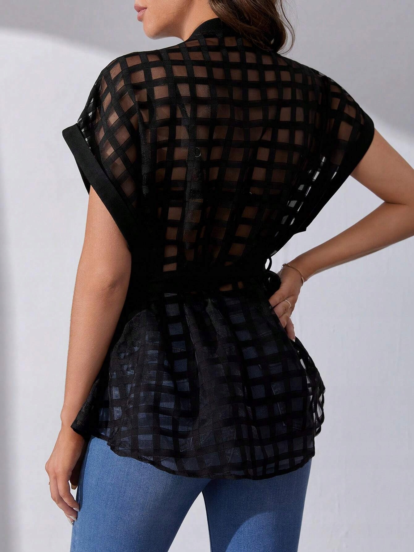 SHEIN CZARNA KOSZULA NIETOPERZ Z PASKIEM S 06605 Marka Shein