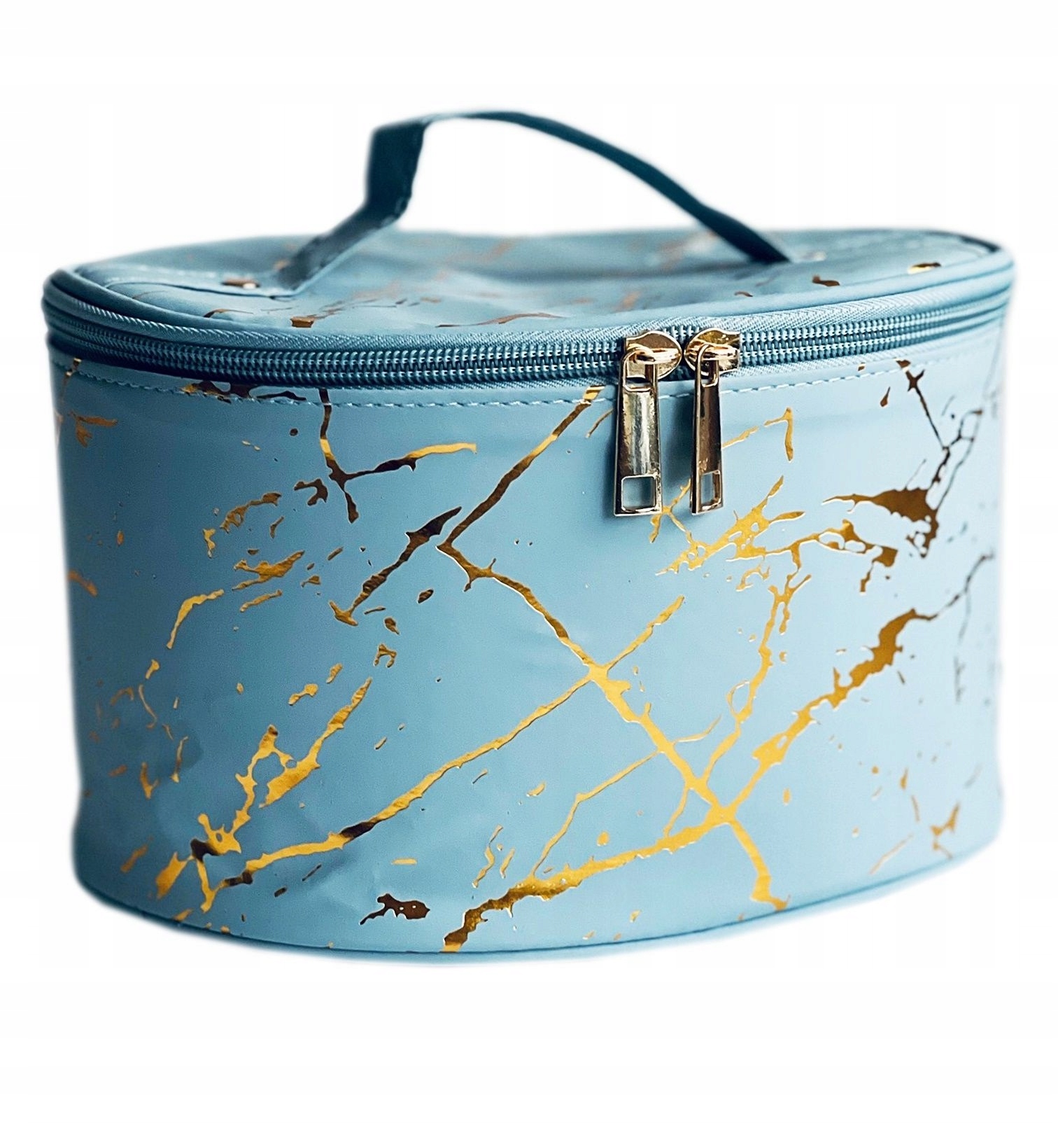 KUFEREK NIEBIESKI DUŻY ZŁOTY MARMUREK KOSMETYCZKA