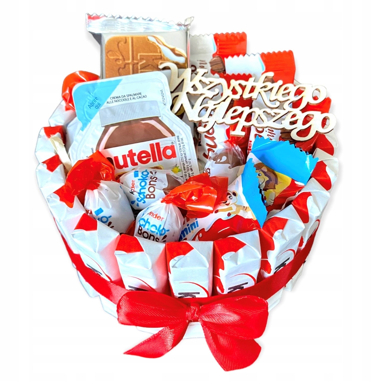 

Tort Kinder Upominek mix słodyczy napis