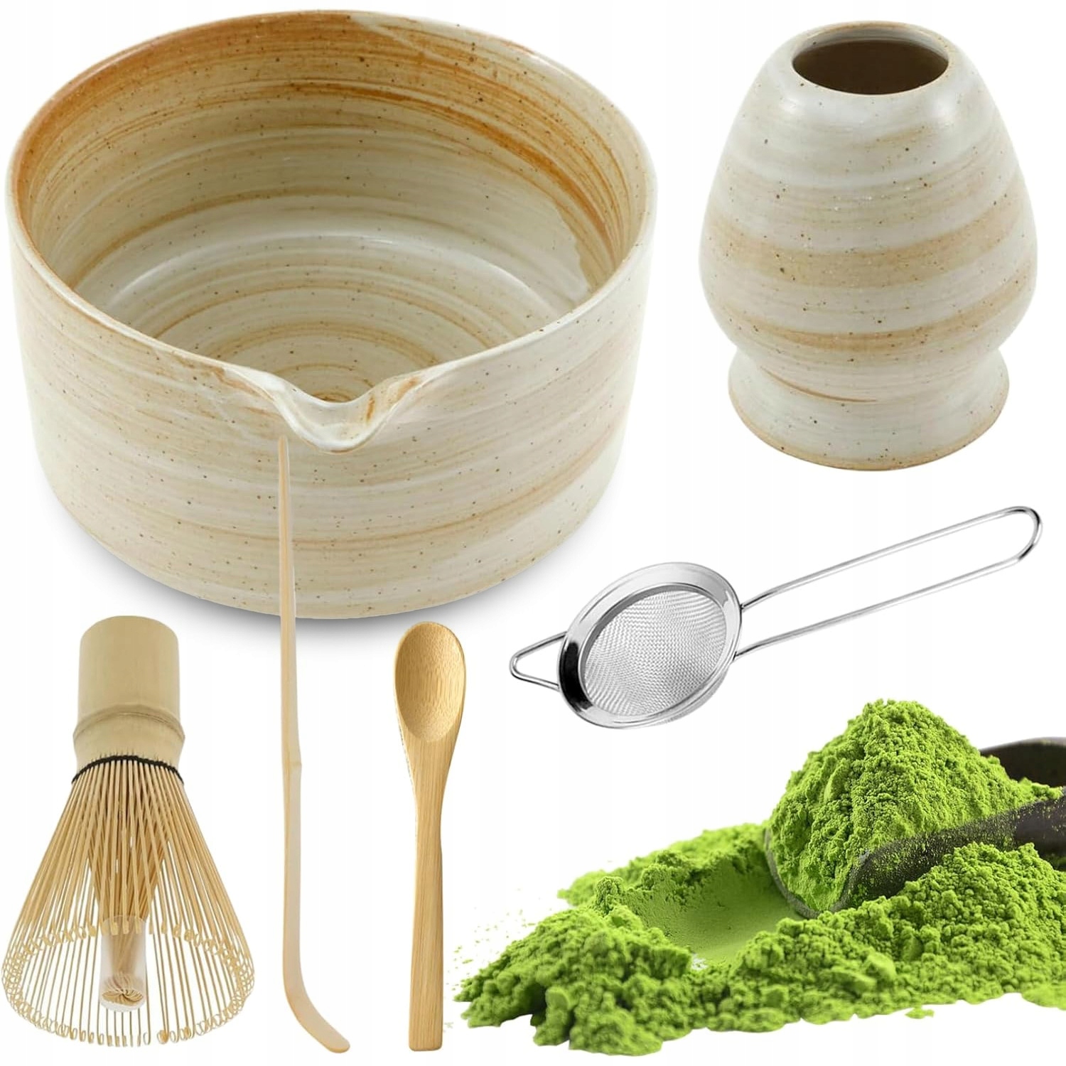 Levně Bambusový Matcha Set S Miskou Chawan A Šlehací Metlou Pro Tradiční Vaření