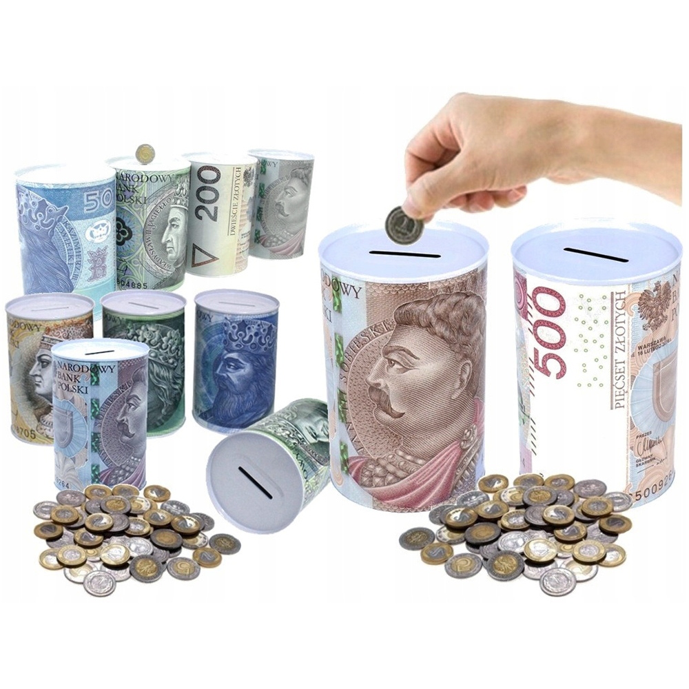 CIEKAWA SKARBONKA METALOWA PUSZKA PIENIĄDZE NOMINAŁY NIEOTWIERANA Marka inna marka
