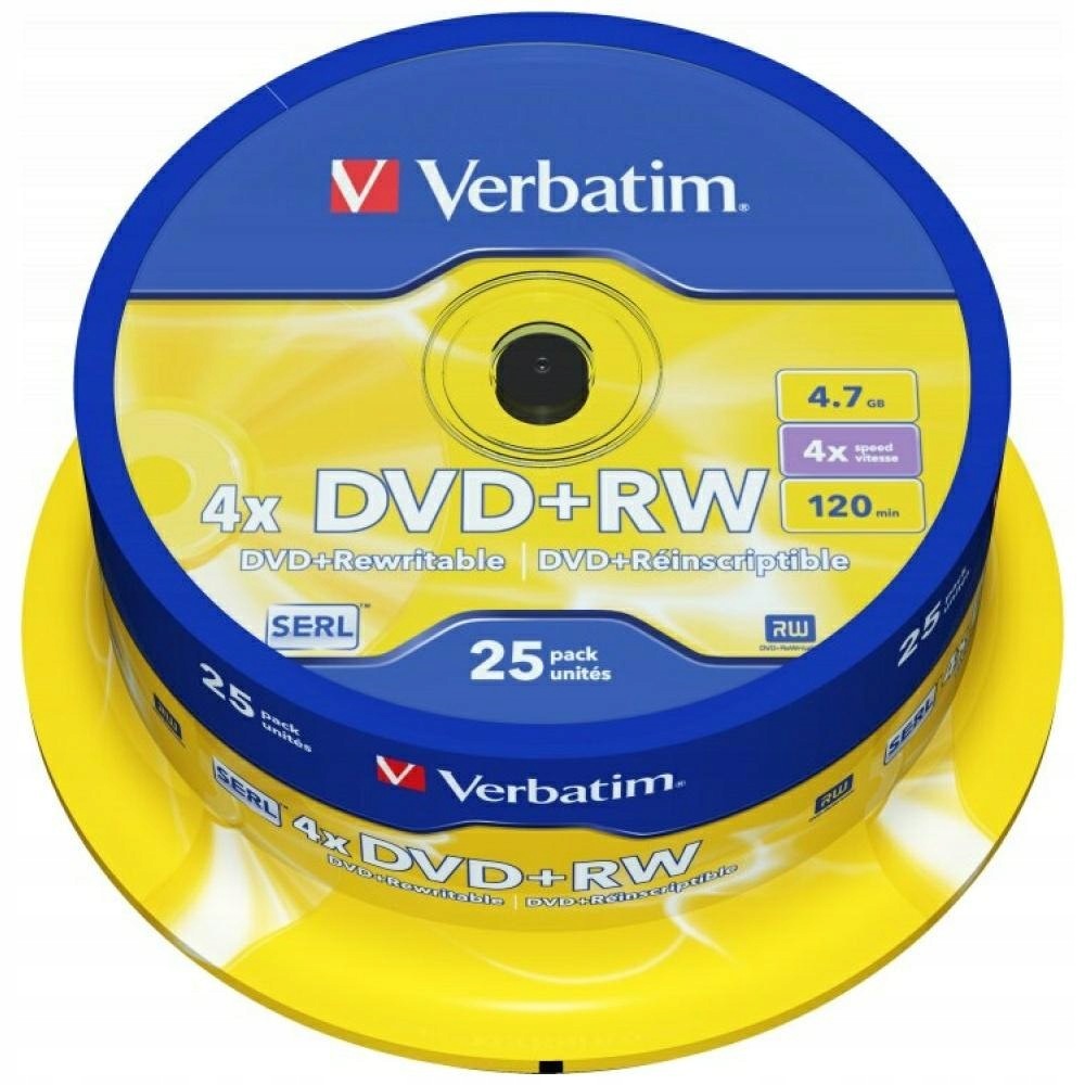 Dvd+rw disk Verbatim 4.7GB 4X 25 Ks stříbrný 43489