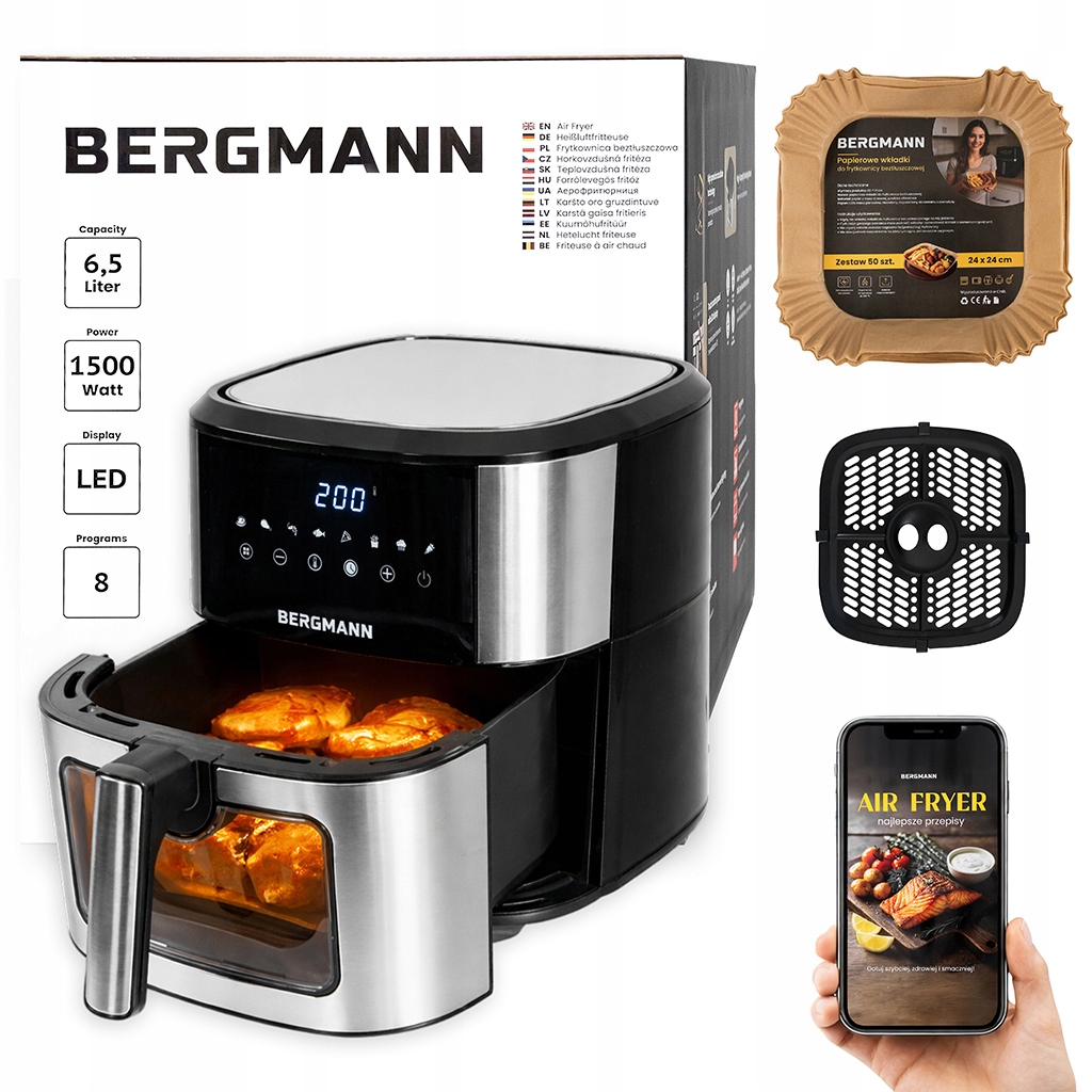 Frytkownica Beztłuszczowa Bergmann Air Fryer 6,5L 1500W 8 Programów