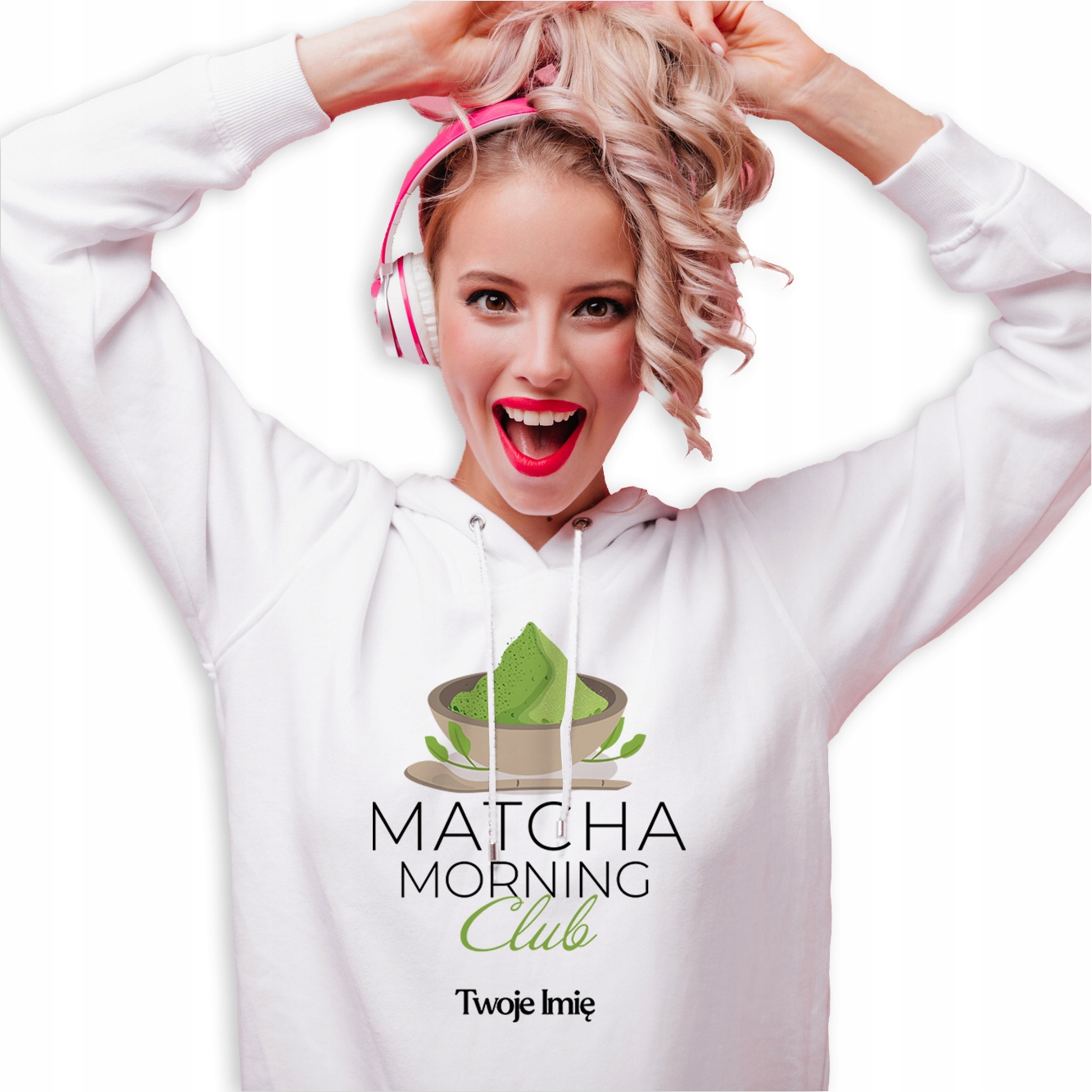 Mikina Hoodie Bílá pro milovnici Matchy Matcha Morning Club Imi S