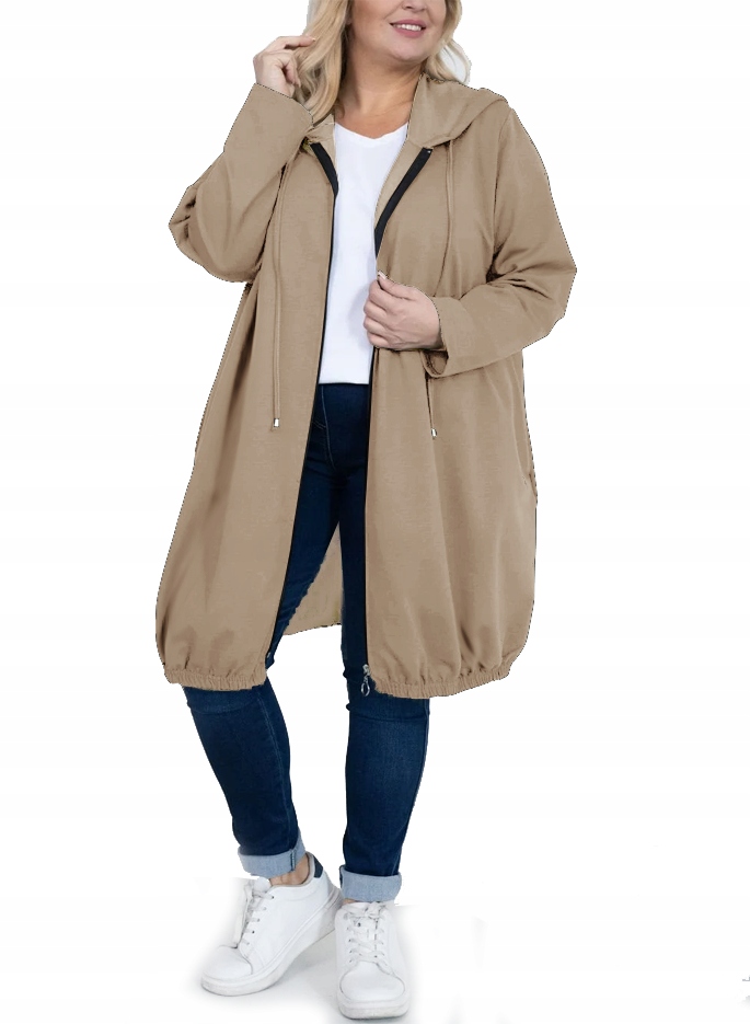 długa zapinana bluza z kapturem bawełniana duży rozmiar 4xl 5xl beżowy