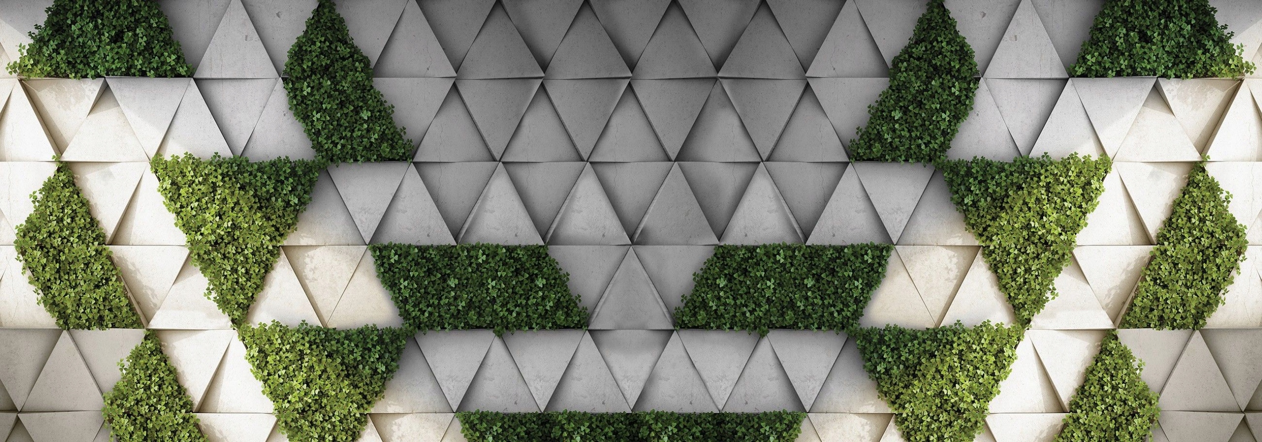Fototapeta vlies Trojuholníky Zelená Betón Geometria Rastliny 832x254 lepidlo