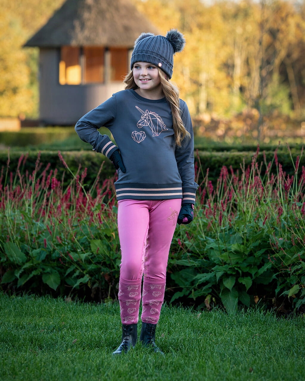 Qhp Legginsy młodzieżowe Didy junior full grip Pink 152cm
