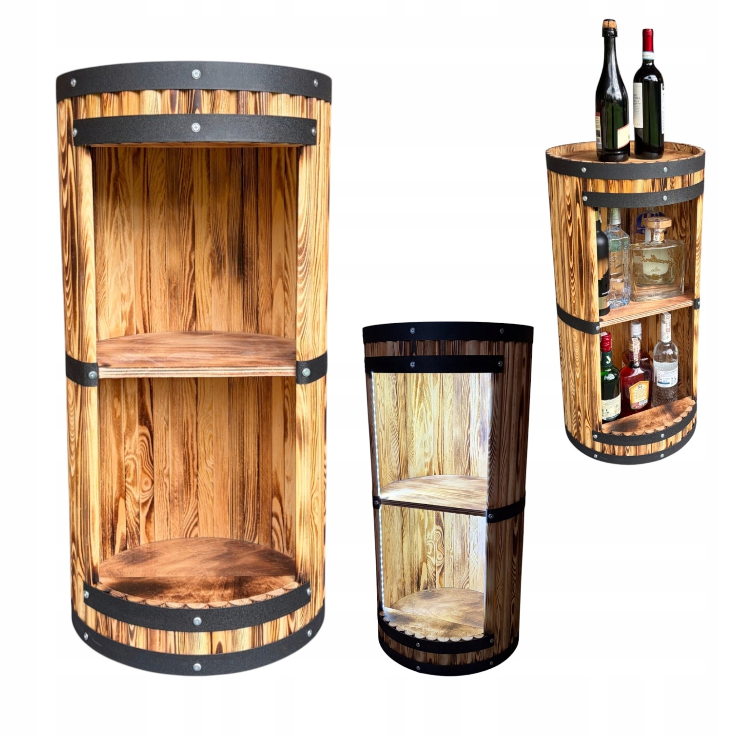 Barek na alkohol beczka z drewna Minibarek Led retro dla mężczyzny