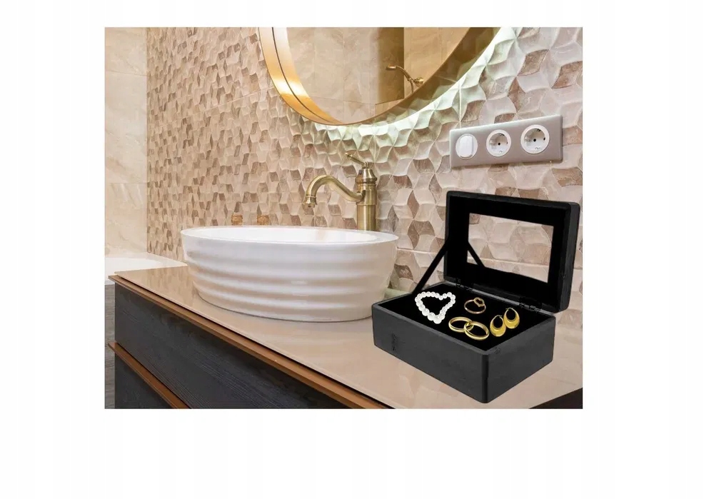 BAMBUSOWA SZKATUŁKA NA BIŻUTERIĘ Z LUSTREM CZARNA Marka ZD Trading