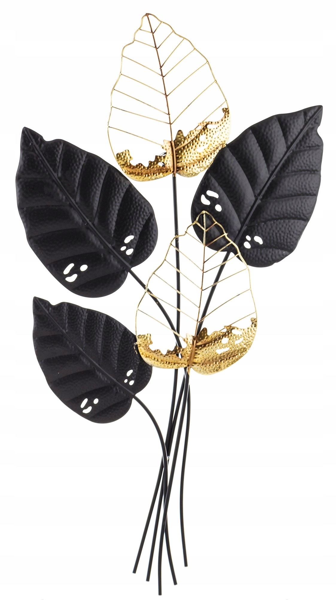 DEKORACJA ŚCIENNA METALOWA ZŁOTA CZARNA LIŚCIE