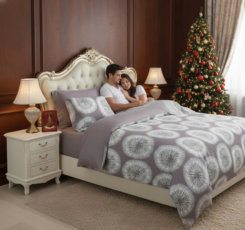 3dílná bavlněná sada povlečení s šedým vzorem pampelišek 220x200 cm pro postel velikosti King