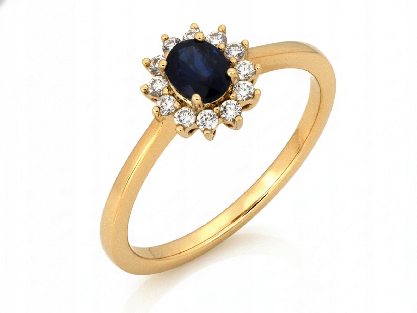 Zlatý prstýnek 585 markýza se safírem a brilianty 0,15 ct r14 pro ni