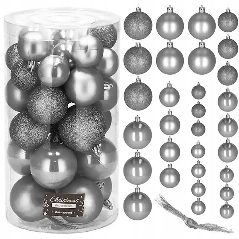 

Nietłukące się bombki mix 30 szt.- szare 4/5/6cm