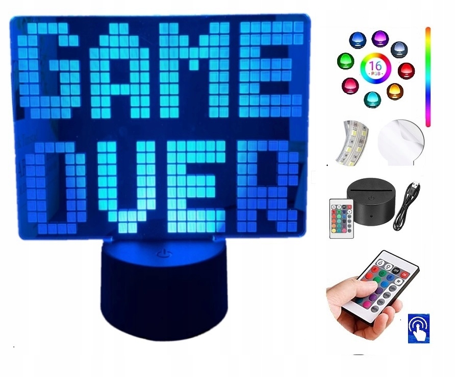 

Lampka Nocna Game Over Gaming Ps Xbox Led Plexido