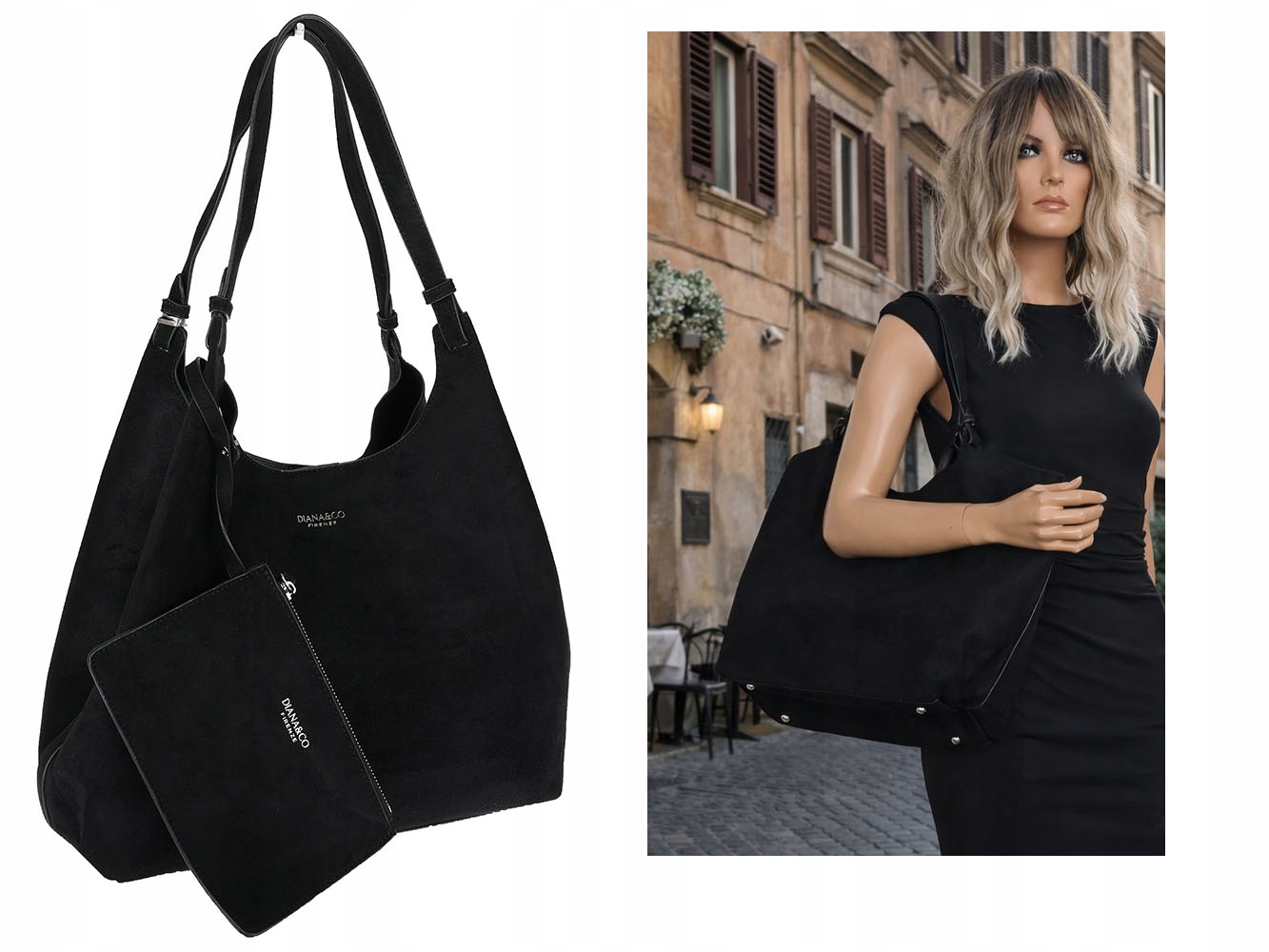 Torebka Damska Shopperka łódka torba zamszowa na Ramię DJC901 Czarna