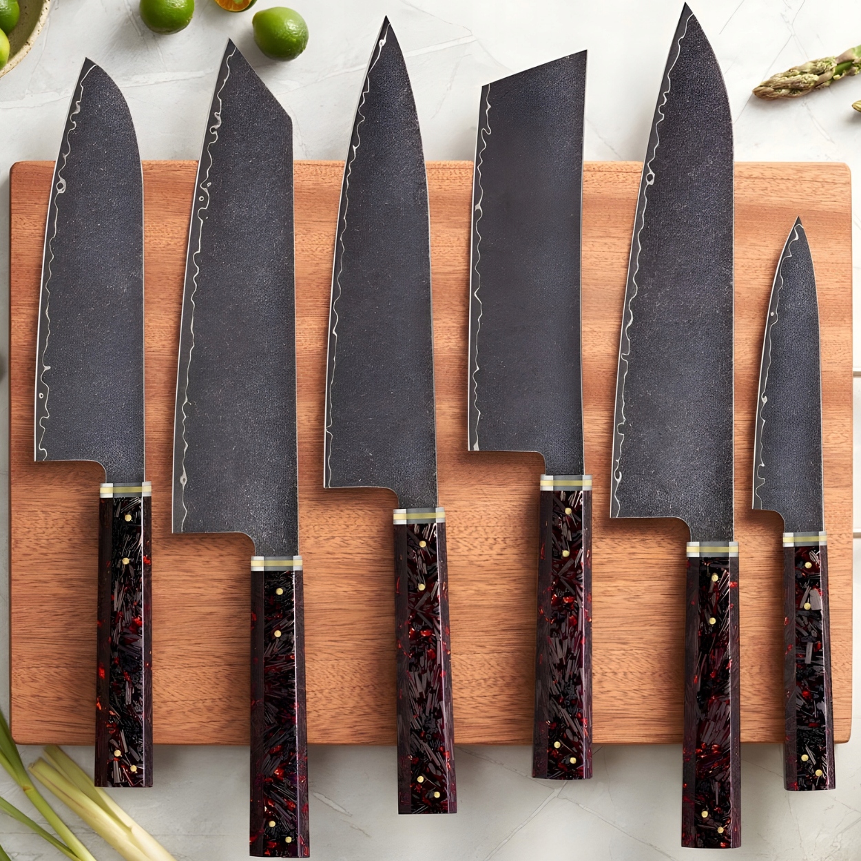 Sada damaškových kuchynských nožov St 39191 6ks/Čierna/Červená KP-39191