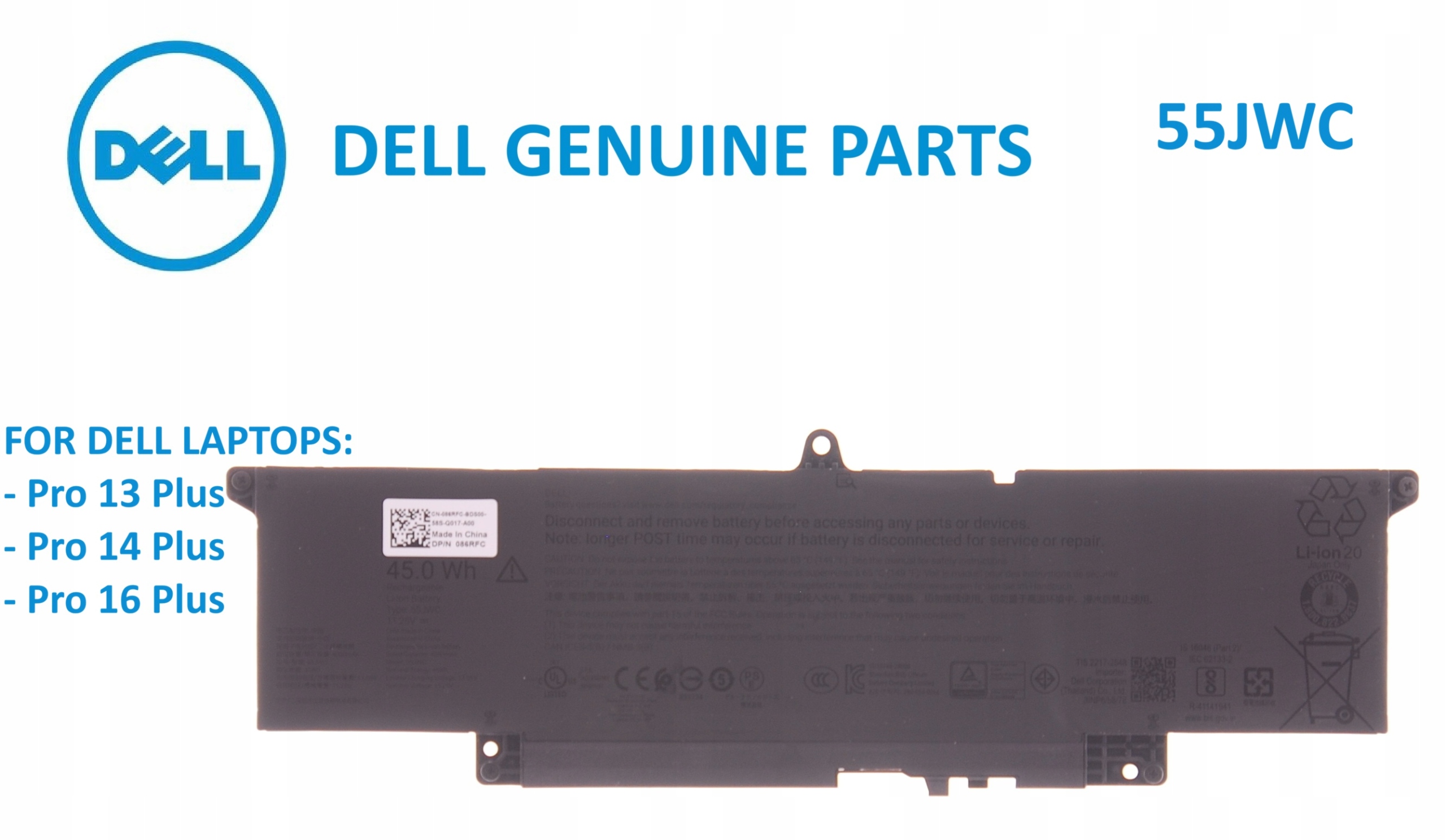 Batéria pre notebook Dell 55JWC – 45 Wh Li-Ion Pro 13, 14, 16 Plus