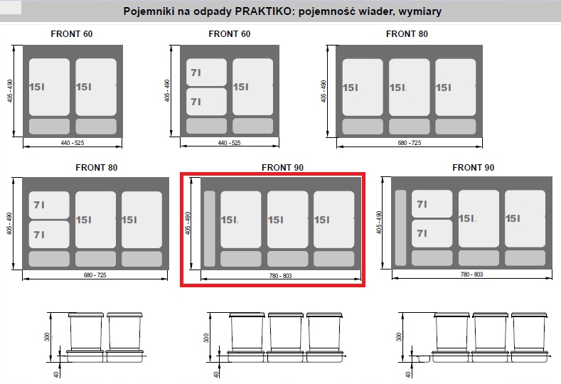 Kosz na śmieci sortownik do szuflady 90cm Praktiko Marka Rejs
