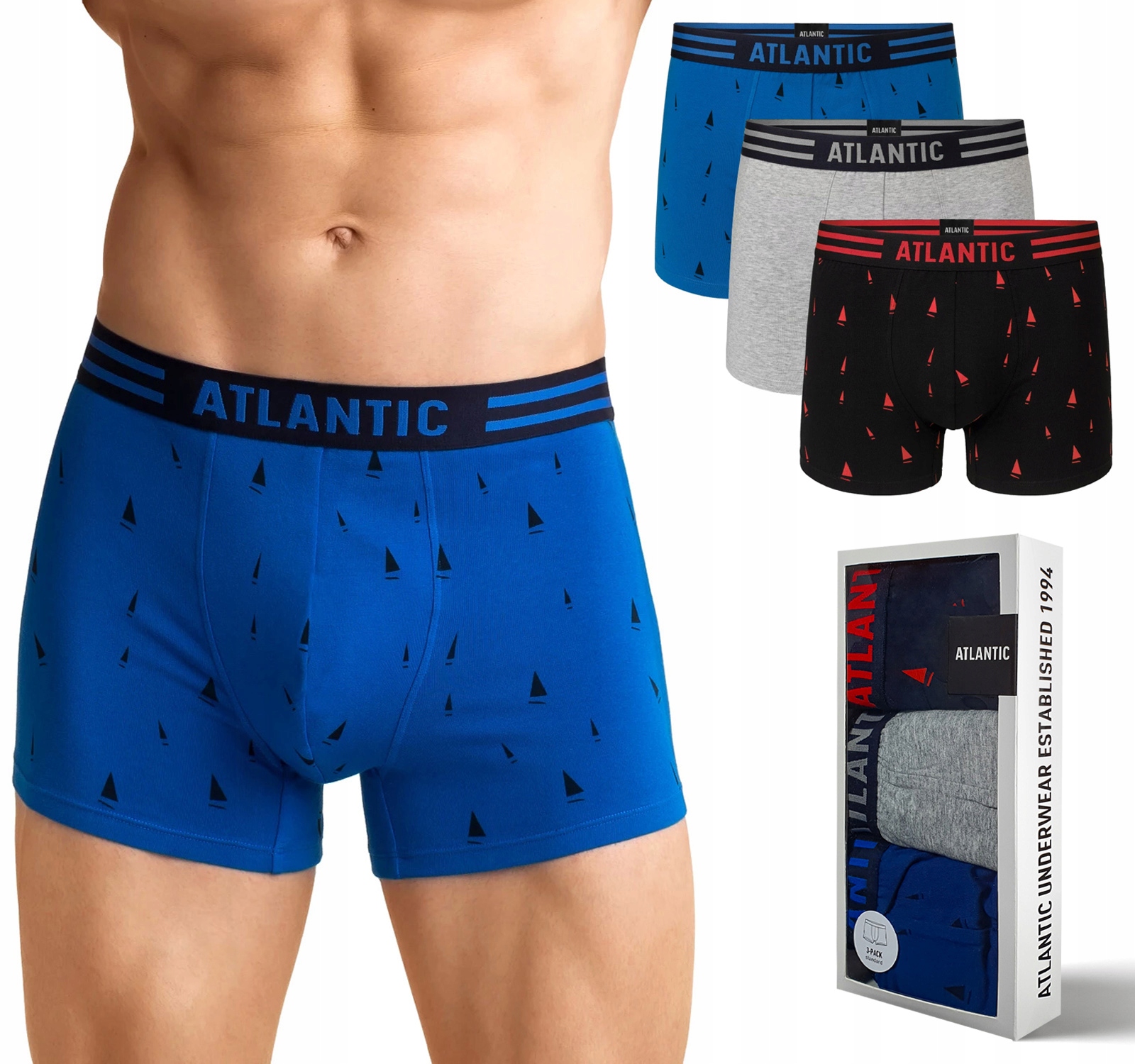 

Bokserki męskie 3 Pary Atlantic 3MH-021-NB - XL