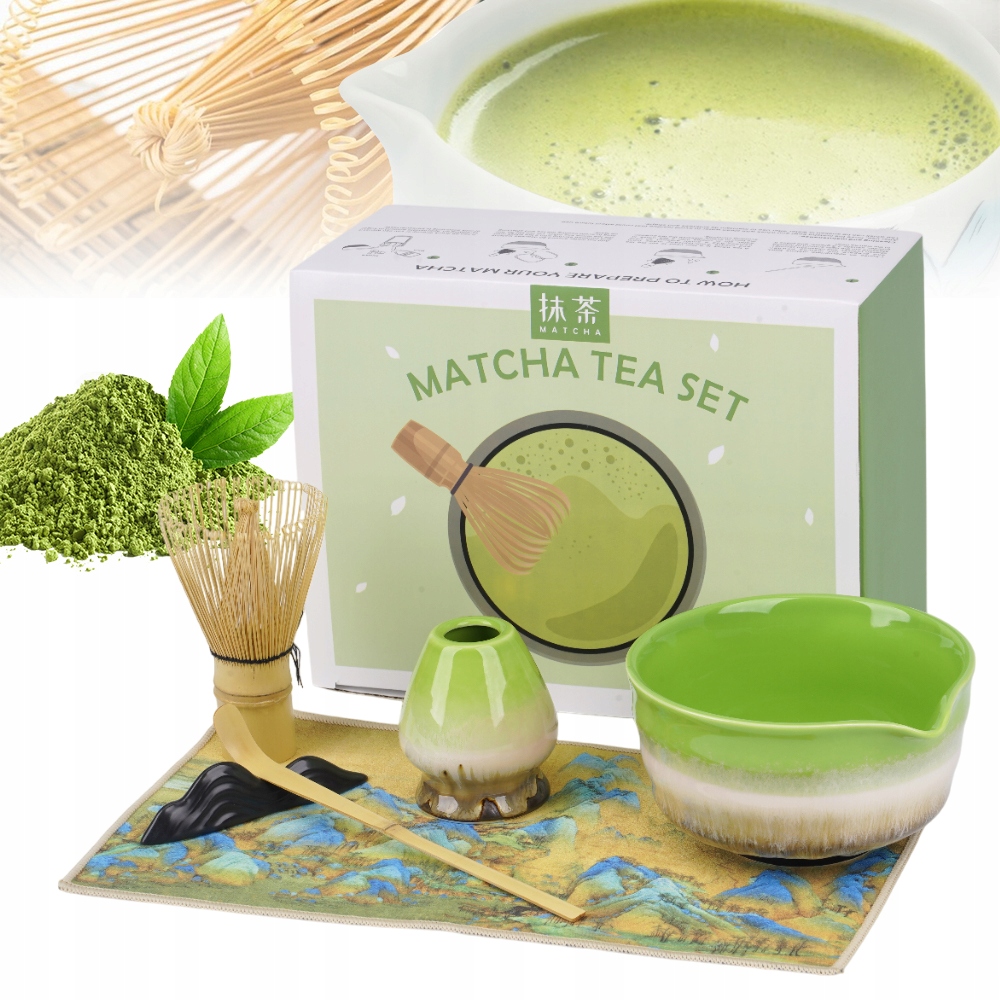 Levně Autentická Sada Matcha S Podstavkami A Krajinným Ručníkem, Zelená