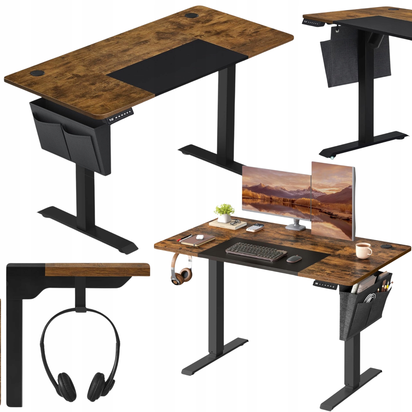 Elektrický nastaviteľný písací stôl 72-120 cm Loft Taška Háčiky do kancelárie pre učenie sa