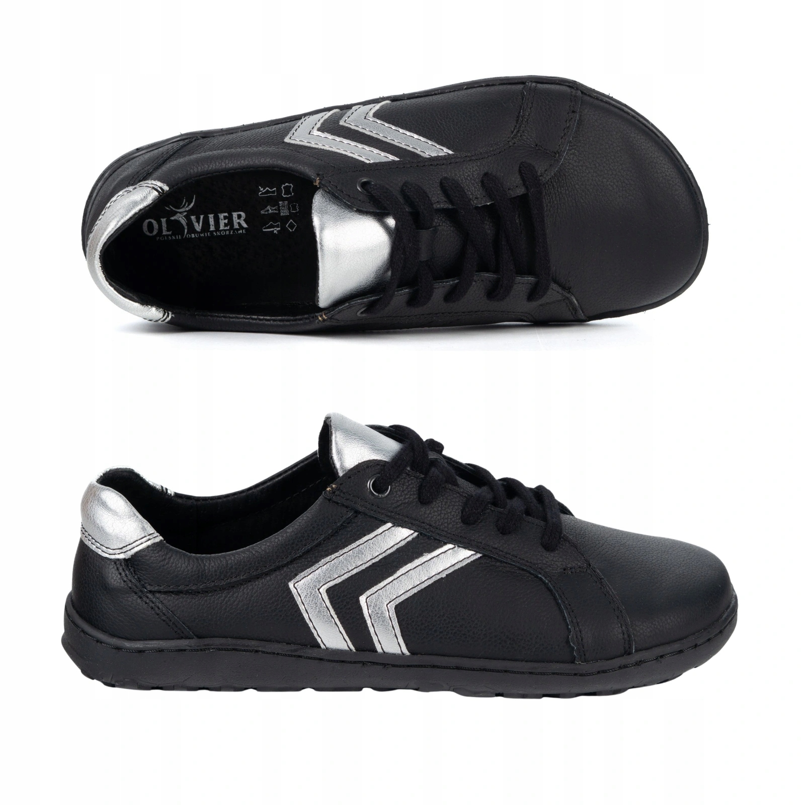 Dámské barefoot polobotky 115MP kožené černé, stříbrné detaily 43