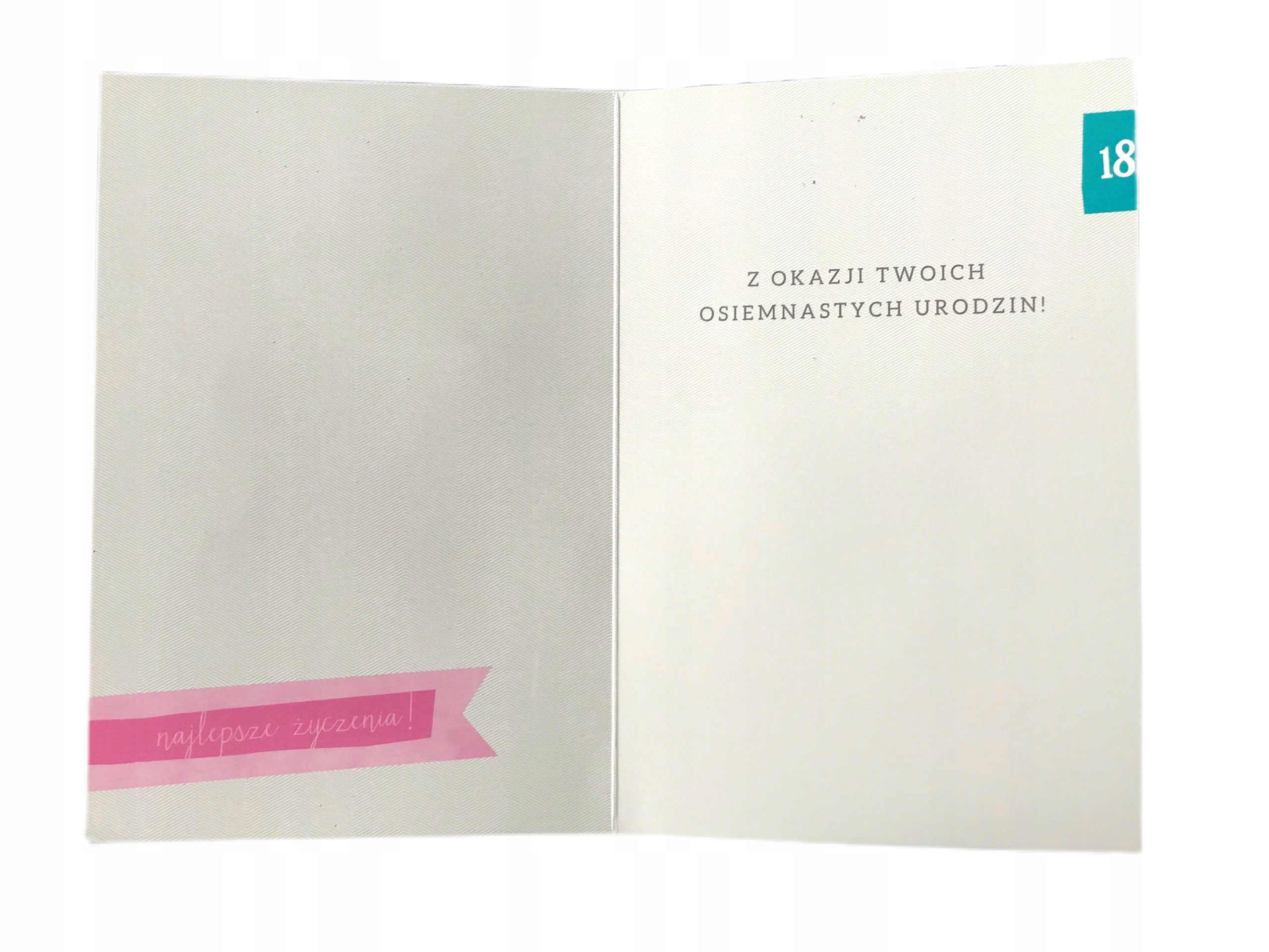 KARTKA NA OSIEMNASTKĘ BŁYSZCZĄCA WSTĄŻKA 14x19,5 Marka inna