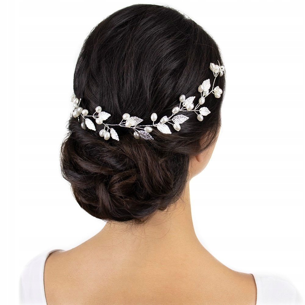 

Ozdoba Do Włosów ślubna Srebrna perły Listki ślub