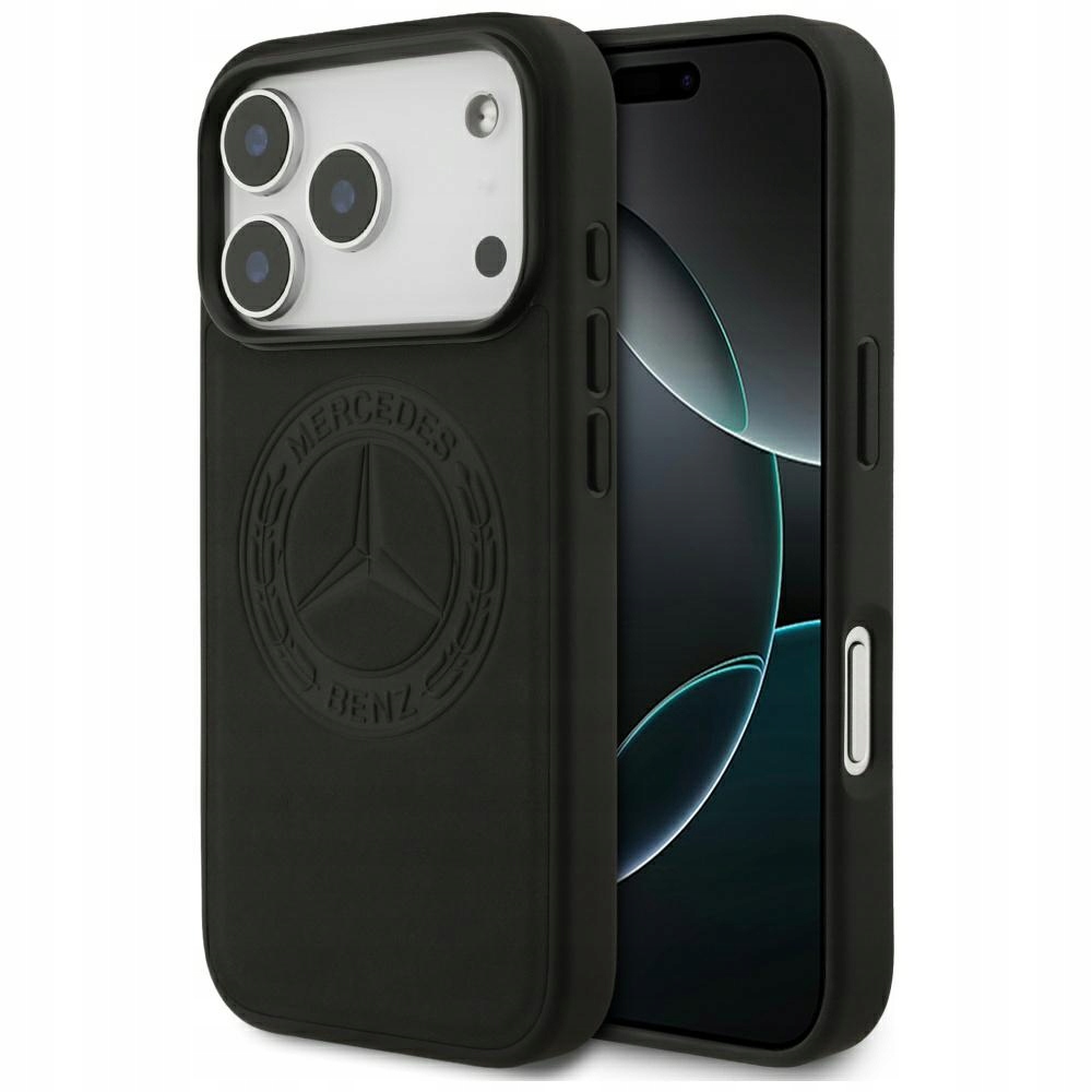 Pouzdro pro iPhone 17 Pro černé kožené MagSafe Mercedes Vintage Logo pouzdro