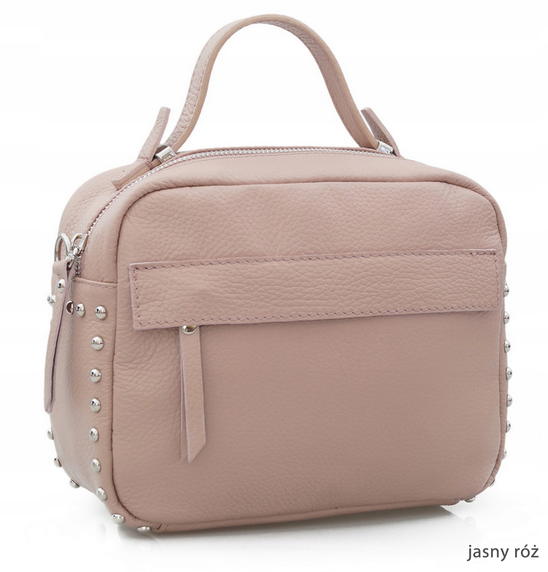 VERA PELLE torebka damska skórzana listonoszka kuferek z ćwiekami J.RÓŻOWA Głębokość produktu 10 cm